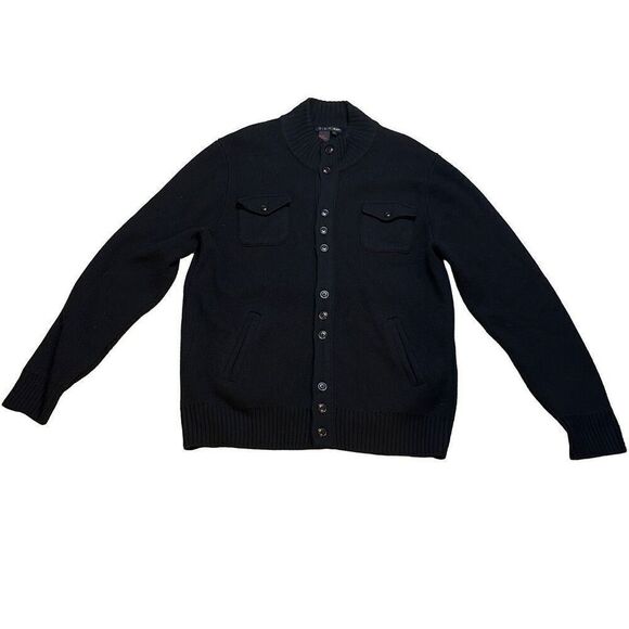 Tulliano Men's Black Ribbed Knitted Buttoned Long Sleeve Wool Cardigan Size XL - Picture 1 of 5